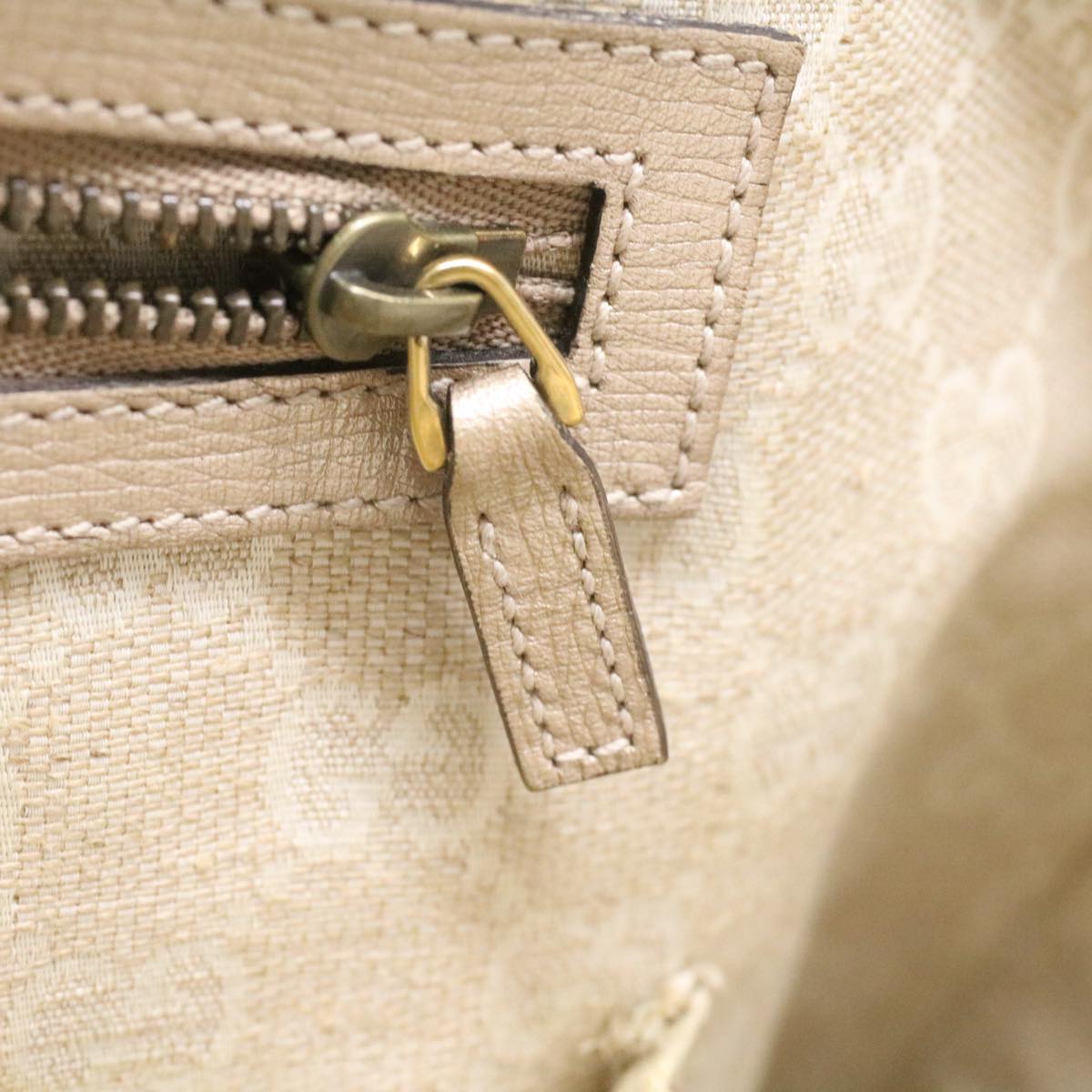 GUCCI Horse Bit GG Canvas Hand Bag Leather 2way Gold Beige 320903 34589