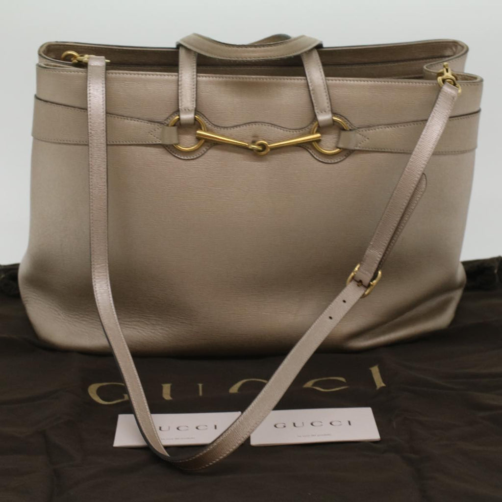 GUCCI Horse Bit GG Canvas Hand Bag Leather 2way Gold Beige 320903 34589