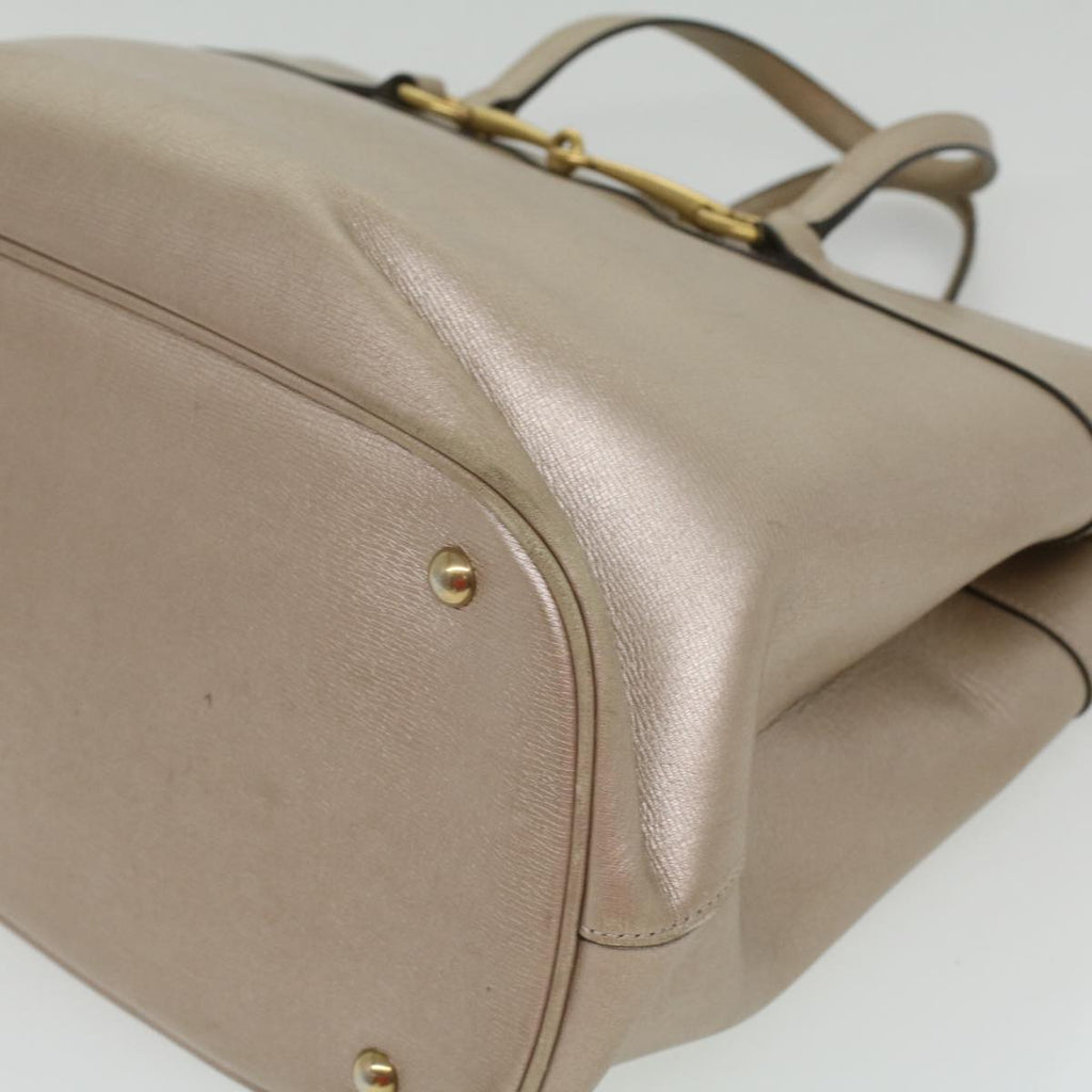 GUCCI Horse Bit GG Canvas Hand Bag Leather 2way Gold Beige 320903 34589