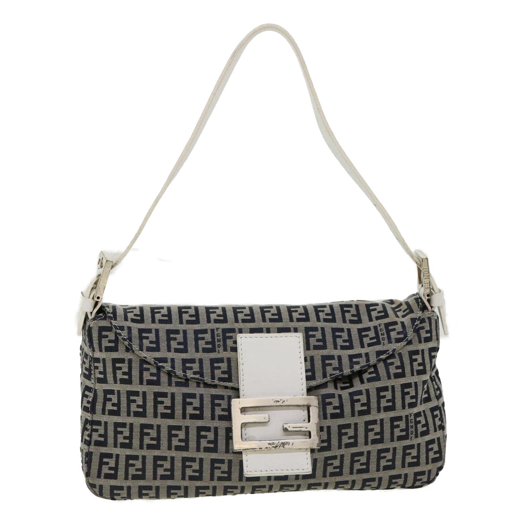 FENDI Zucchino Canvas Shoulder Bag Navy 34615