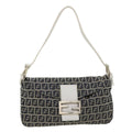 FENDI Zucchino Canvas Shoulder Bag Navy 34615