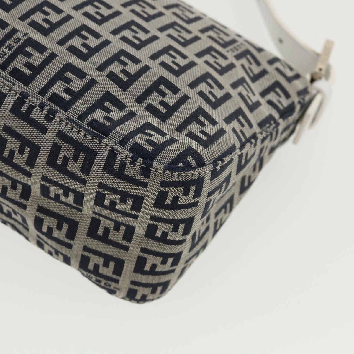 FENDI Zucchino Canvas Shoulder Bag Navy 34615