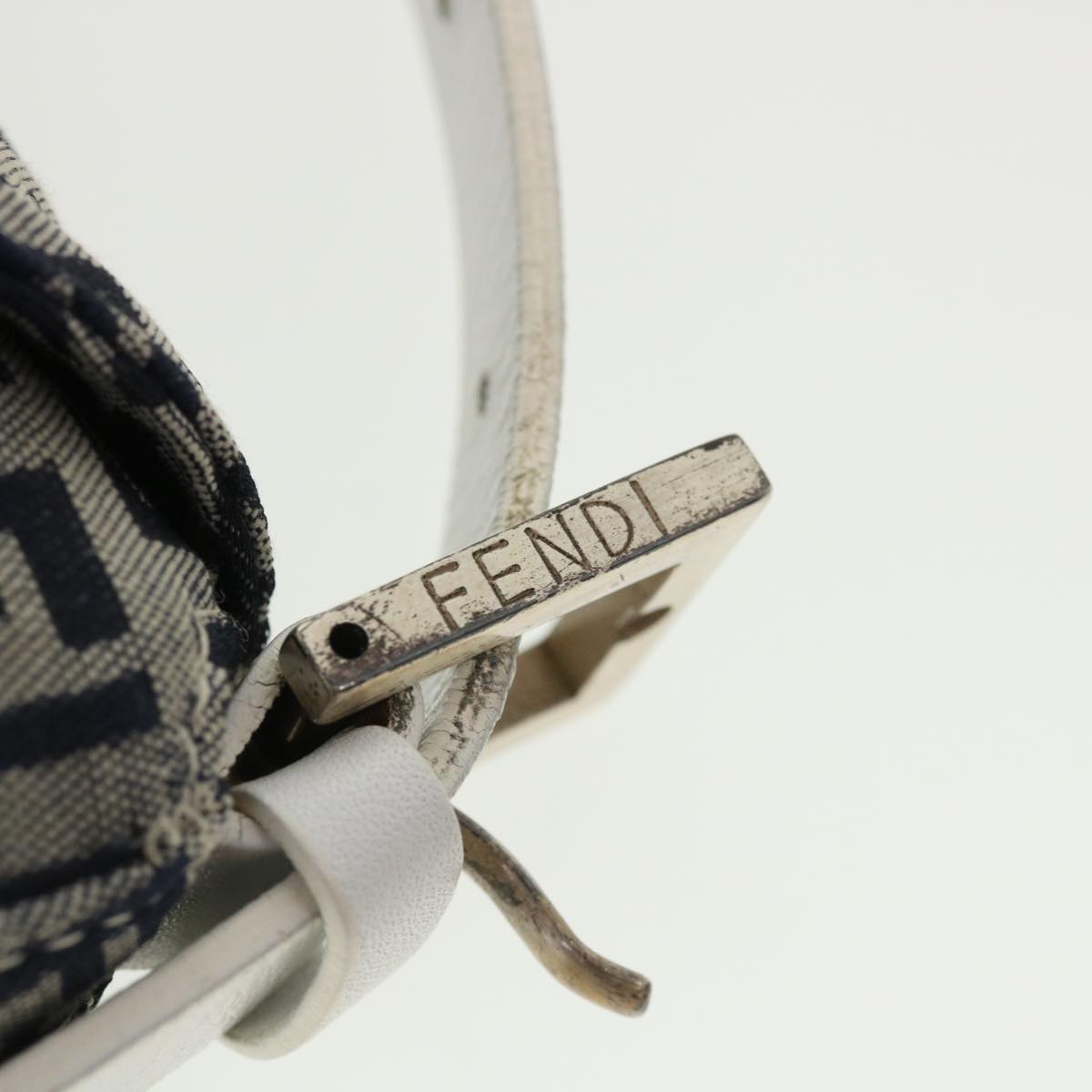 FENDI Zucchino Canvas Shoulder Bag Navy 34615
