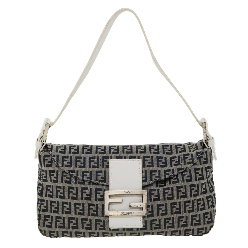 FENDI Zucchino Canvas Shoulder Bag Navy 34615