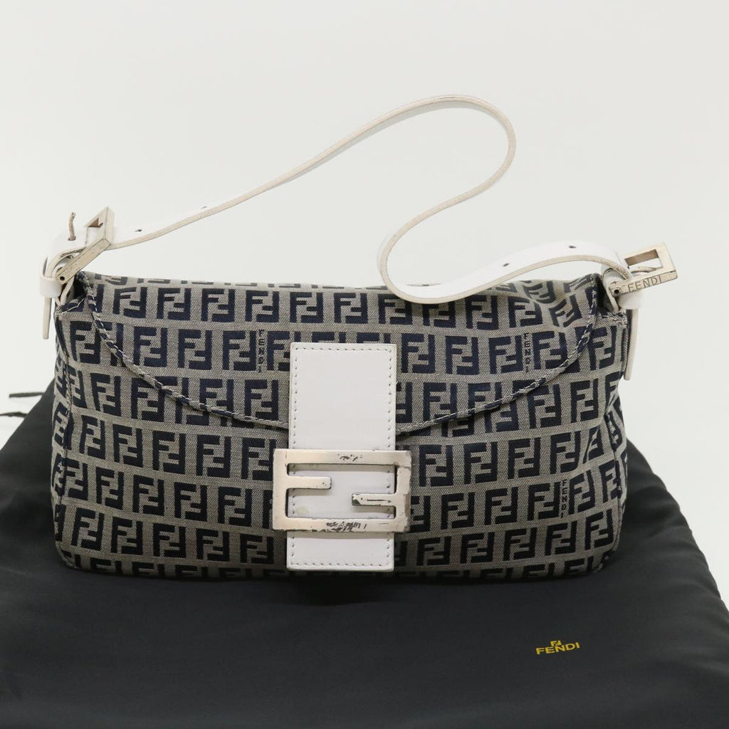 FENDI Zucchino Canvas Shoulder Bag Navy 34615