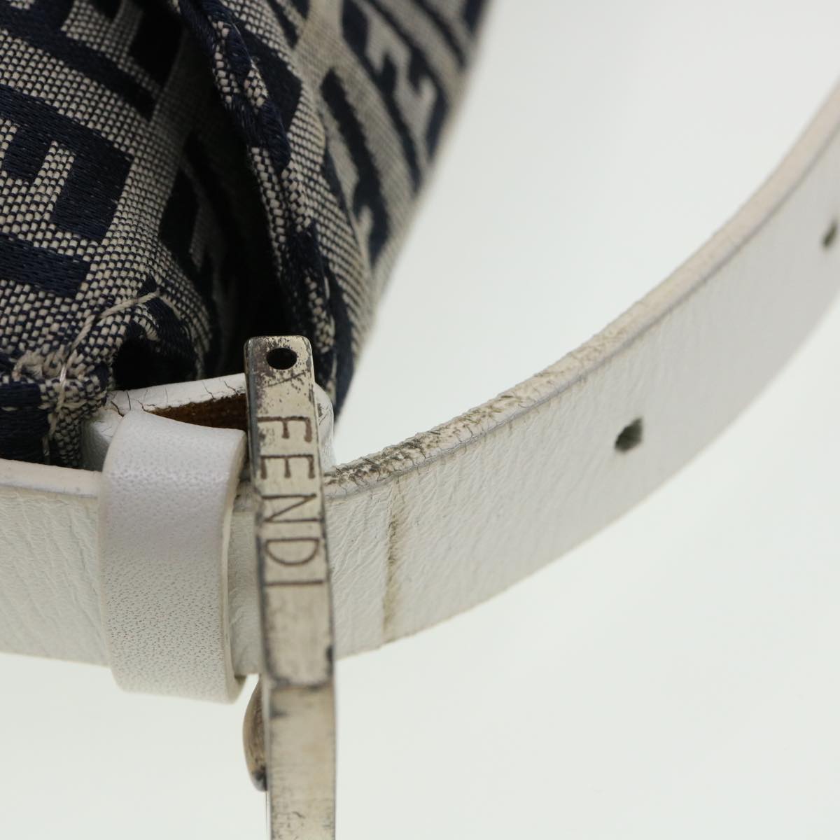 FENDI Zucchino Canvas Shoulder Bag Navy 34615