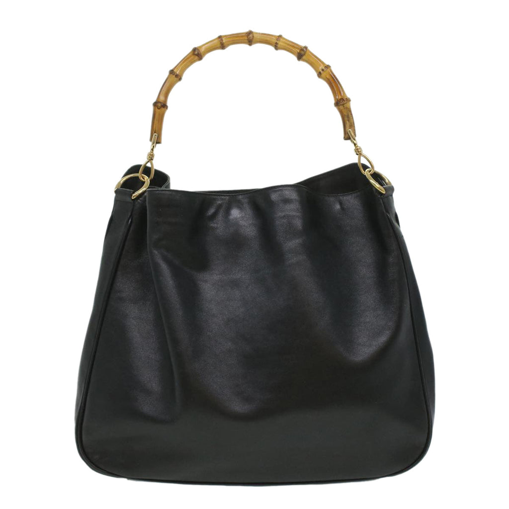 GUCCI Bamboo Shoulder Bag Leather Black 0011577 34651