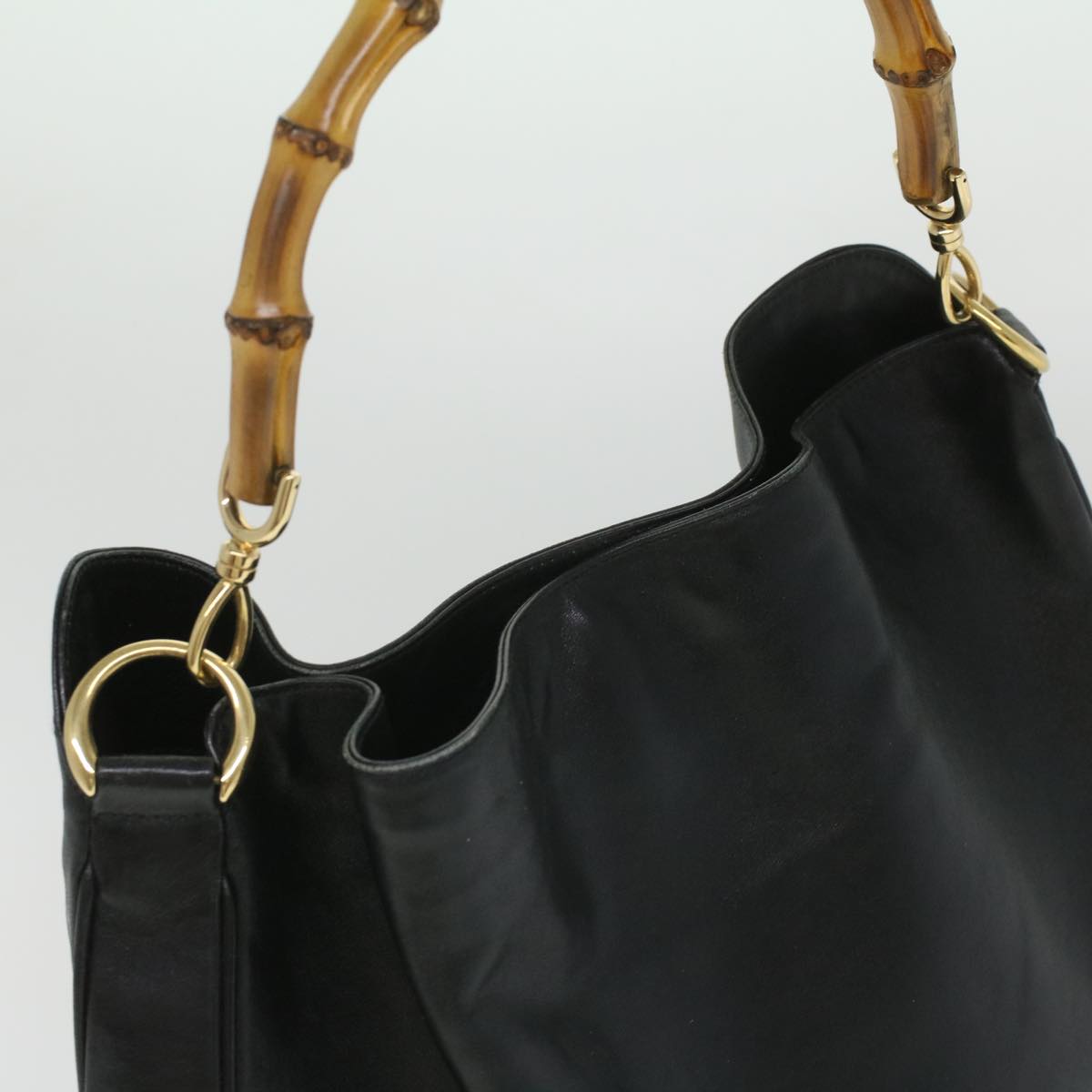 GUCCI Bamboo Shoulder Bag Leather Black 0011577 34651