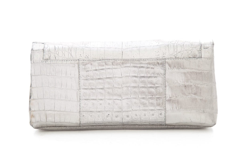 Nancy Gonzalez Silver Croc Envelope Cross-Body
