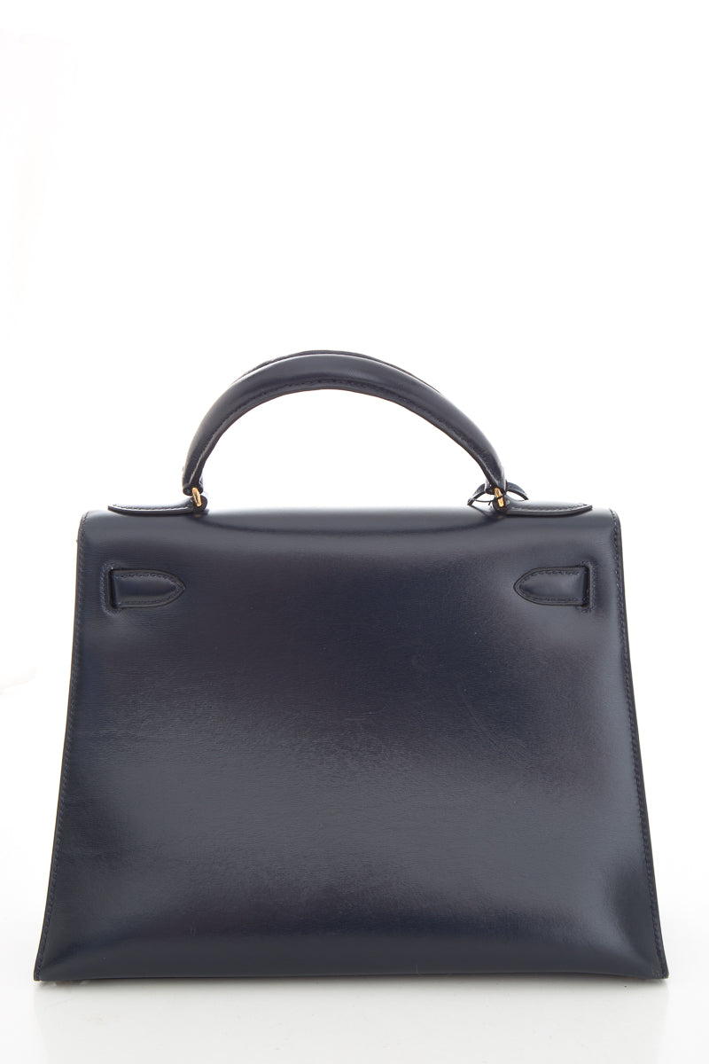 HermÃƒÆ’Ã‚Â¨s Vintage 1979 Kelly 28 CM ChÃƒÆ’Ã‚Â¨vre Leather in Bleu Marine with Gold Hardware