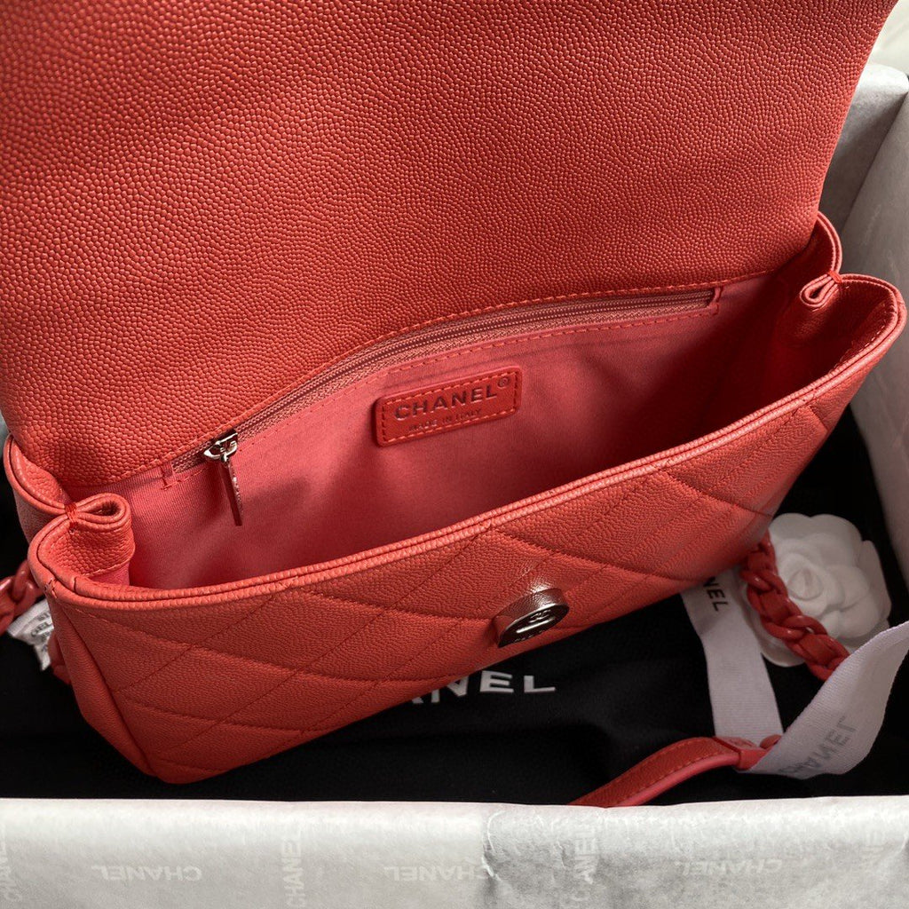 CHLFlap Bag Red Hardware Grained Red For Women, Women’s Handbags, Shoulder Bags 9.4in/24cm AS2303