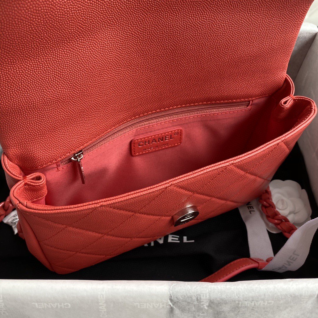 CHLFlap Bag Red Hardware Grained Red For Women, Women’s Handbags, Shoulder Bags 9.4in/24cm AS2303