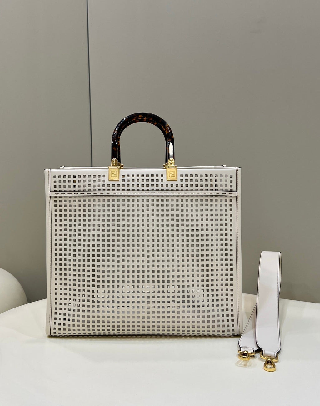 FI FI Sunshine MeGLAMIum Two-toned perforated Bag For Woman 37cm/14.5in