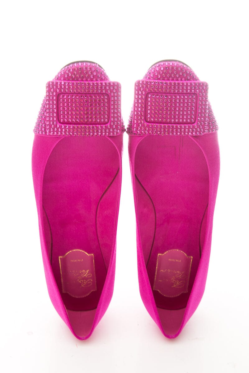 Roger Vivier Fuchsia Satin & Crystal Flats SZ 39
