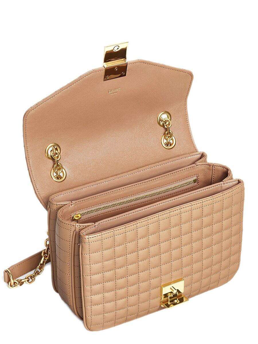 Medium C Bag in Light Camel Quilted Calfskin