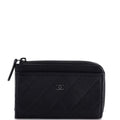 CHANEL So Black Zip Around Card Holder Quilted Lambskin