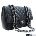 CHANEL Classic Large 11" Chain Shoulder Bag Flap Black Lambskin j42