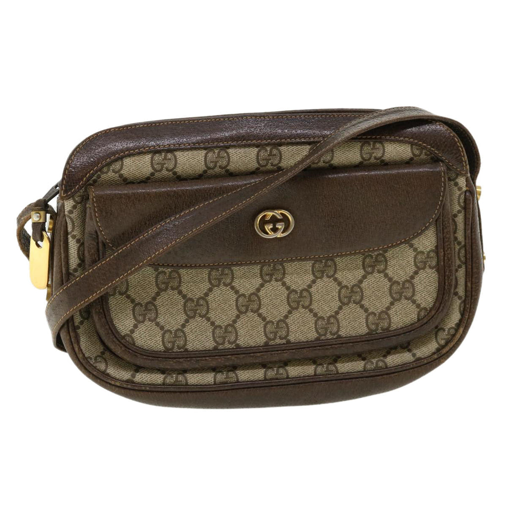 GUCCI GG Canvas Shoulder Bag PVC Leather Beige Brown 35644
