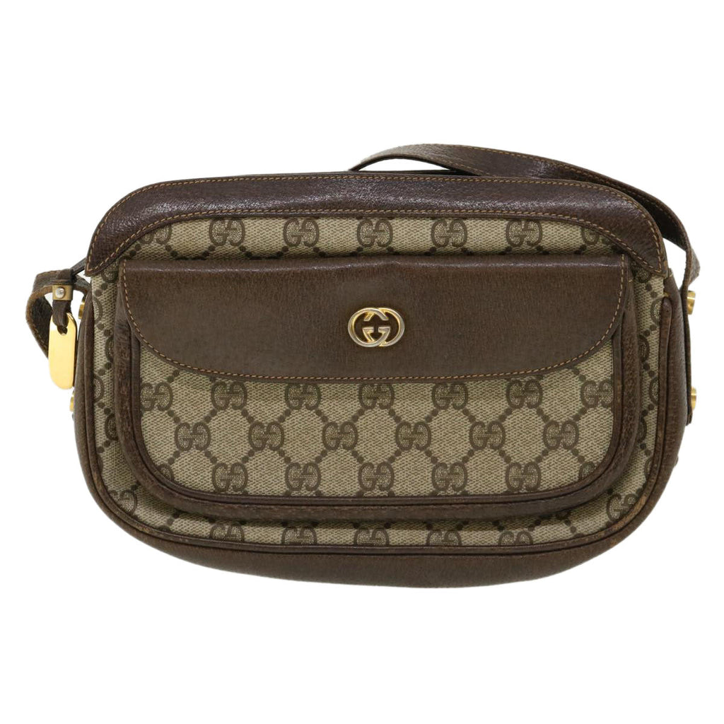 GUCCI GG Canvas Shoulder Bag PVC Leather Beige Brown 35644
