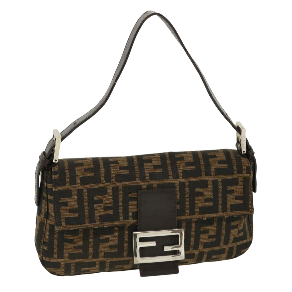 FENDI Zucca Canvas Mamma Baguette Shoulder Bag Brown Black 35660
