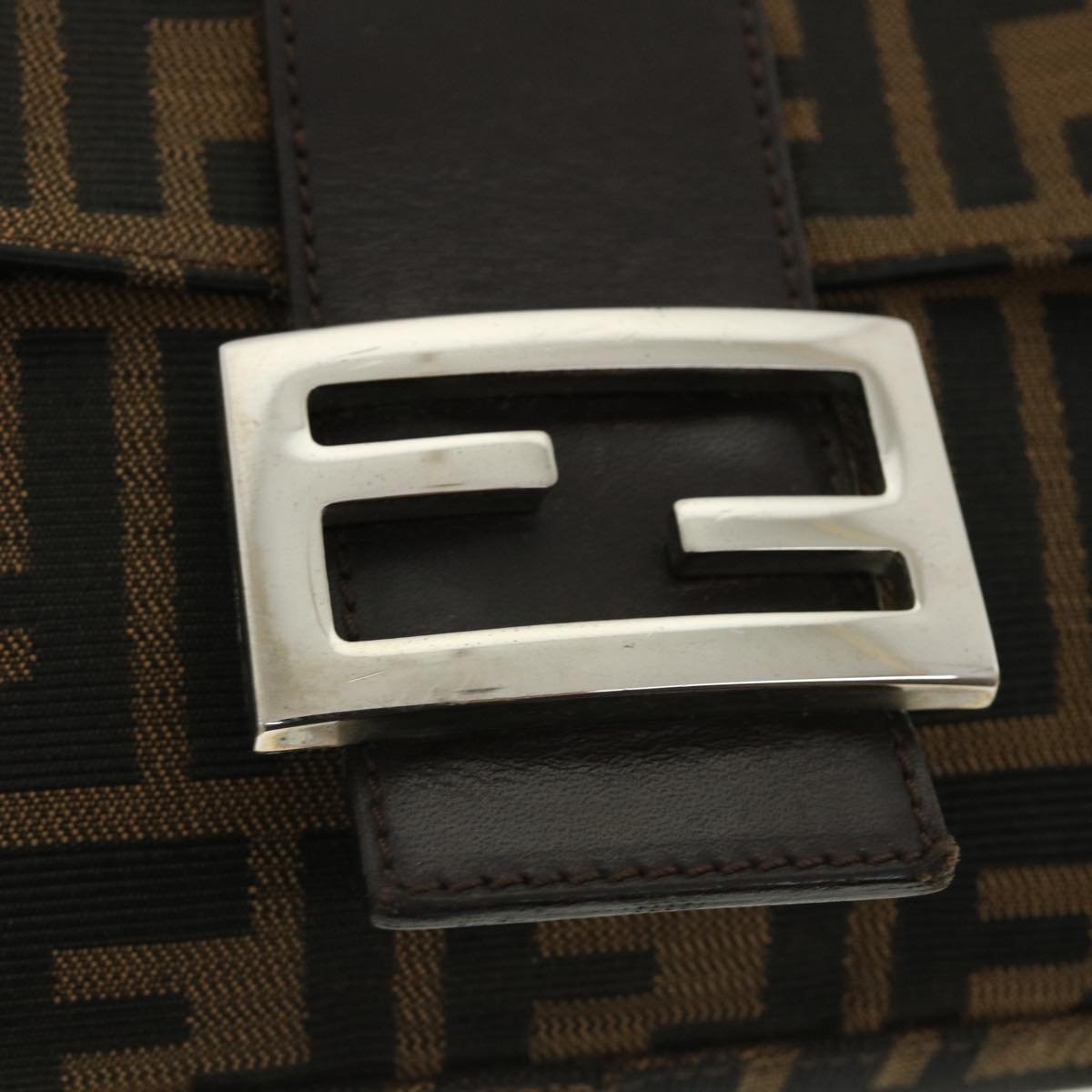 FENDI Zucca Canvas Mamma Baguette Shoulder Bag Brown Black 35660
