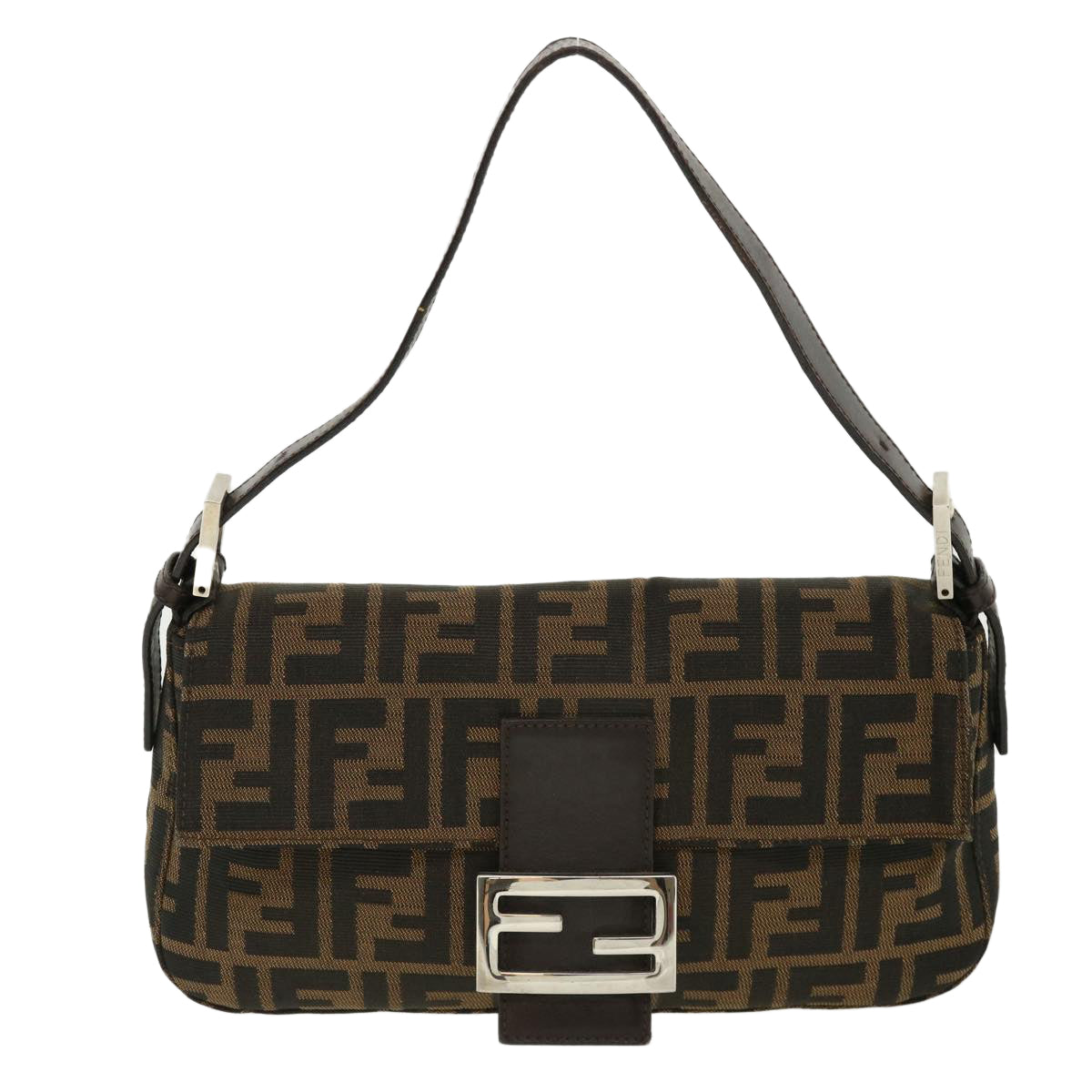 FENDI Zucca Canvas Mamma Baguette Shoulder Bag Brown Black 35660
