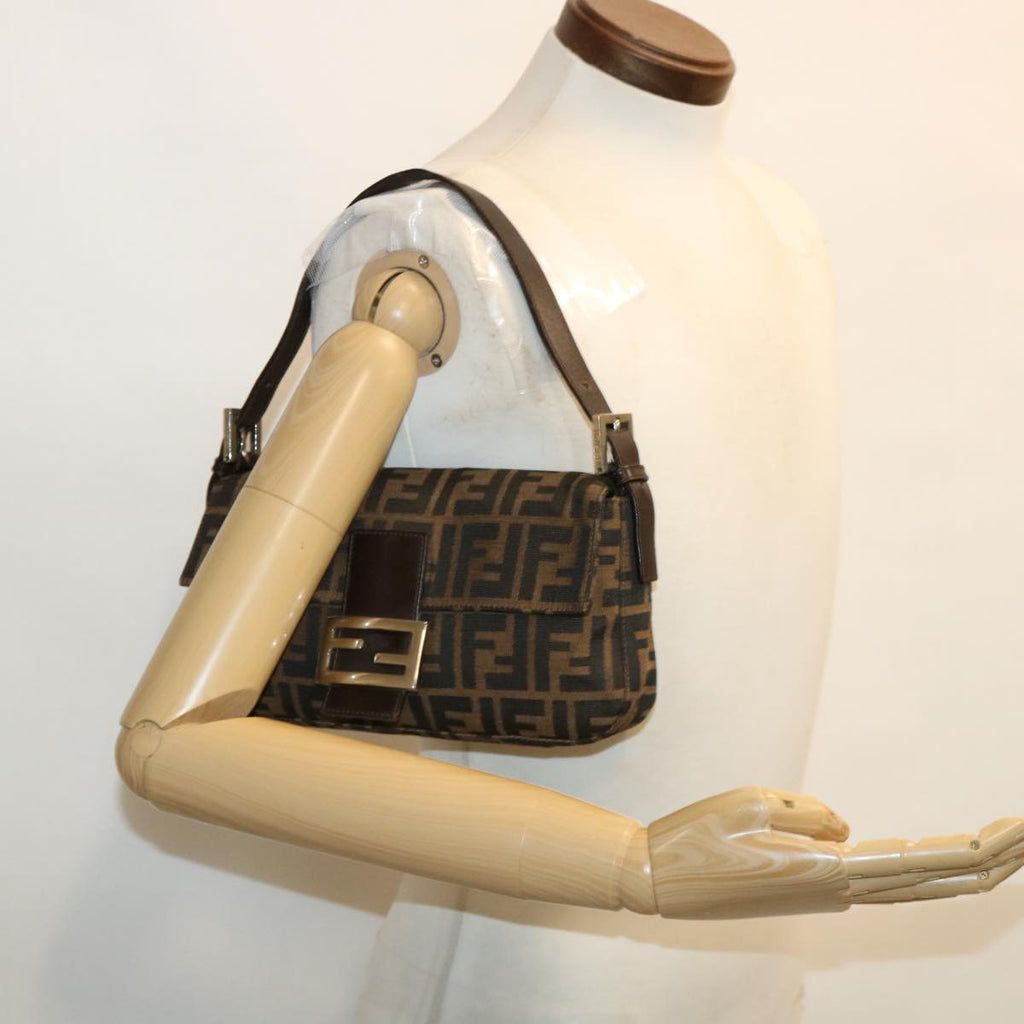 FENDI Zucca Canvas Mamma Baguette Shoulder Bag Brown Black 35660