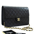 CHANEL Chain Shoulder Bag Clutch Black Quilted Flap Lambskin Purse j78