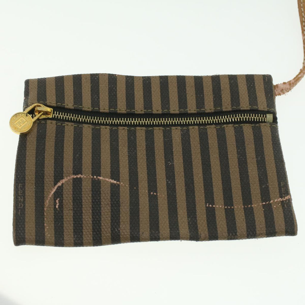 FENDI Pecan Canvas Shoulder Bag Khaki Black 35724