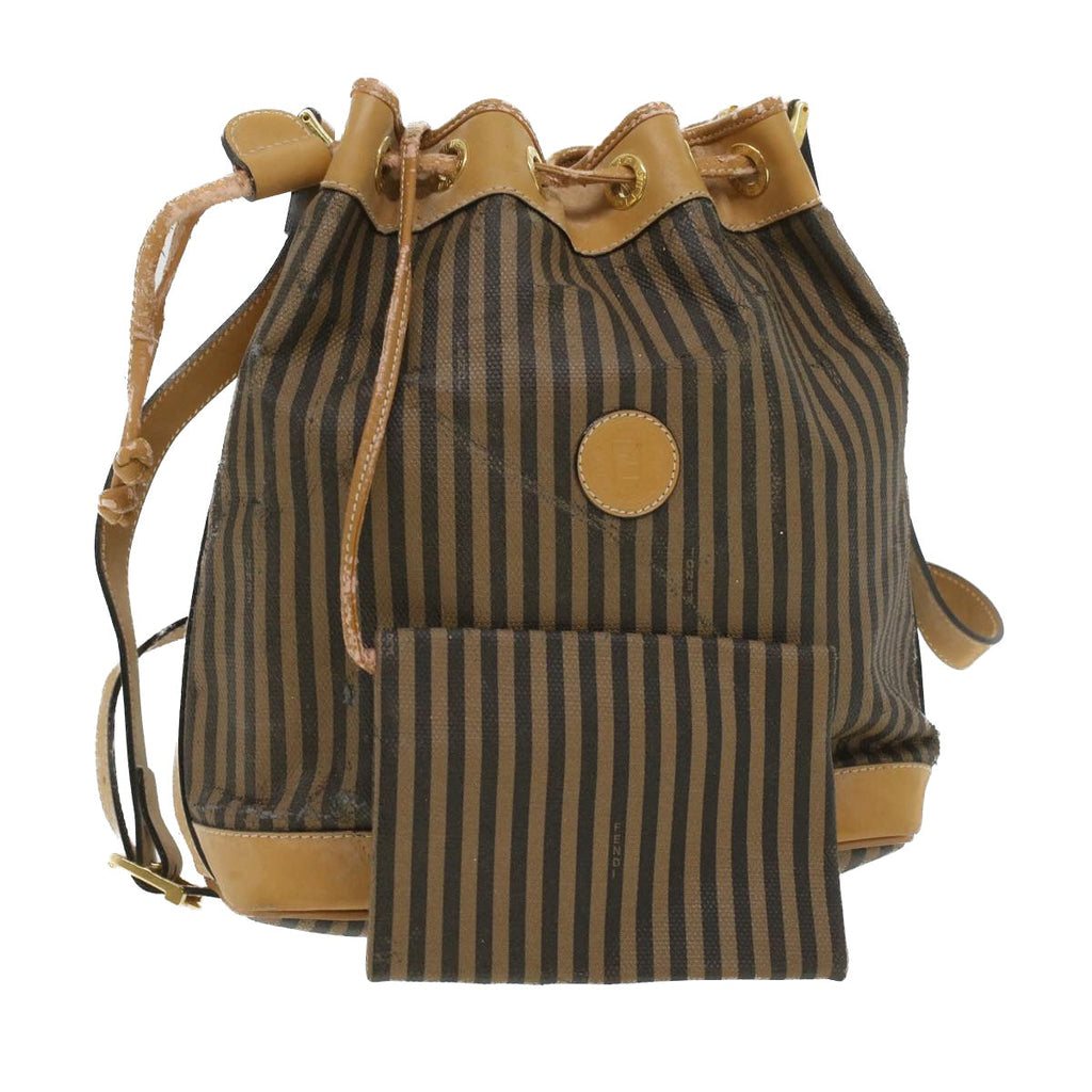 FENDI Pecan Canvas Shoulder Bag Khaki Black 35724