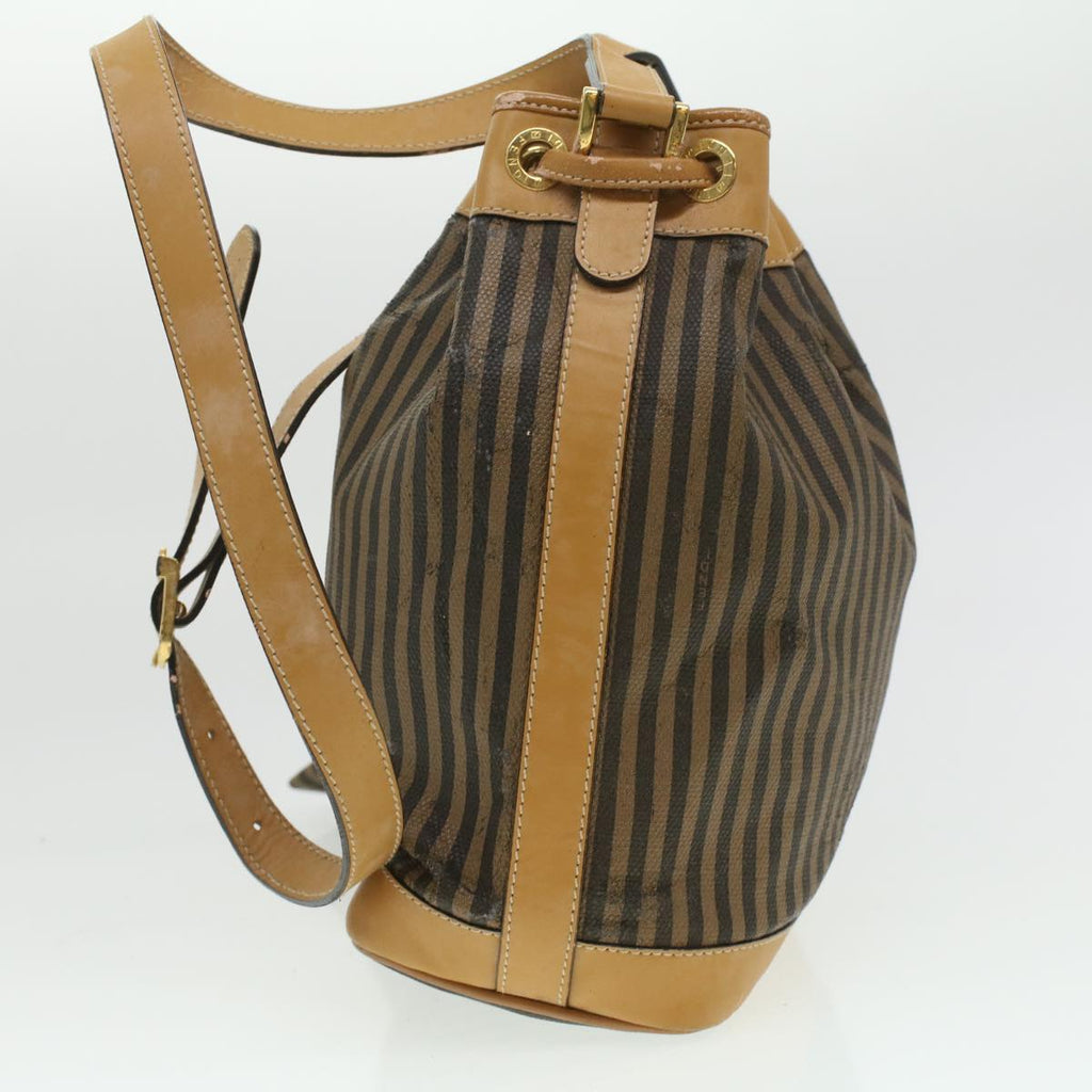 FENDI Pecan Canvas Shoulder Bag Khaki Black 35724