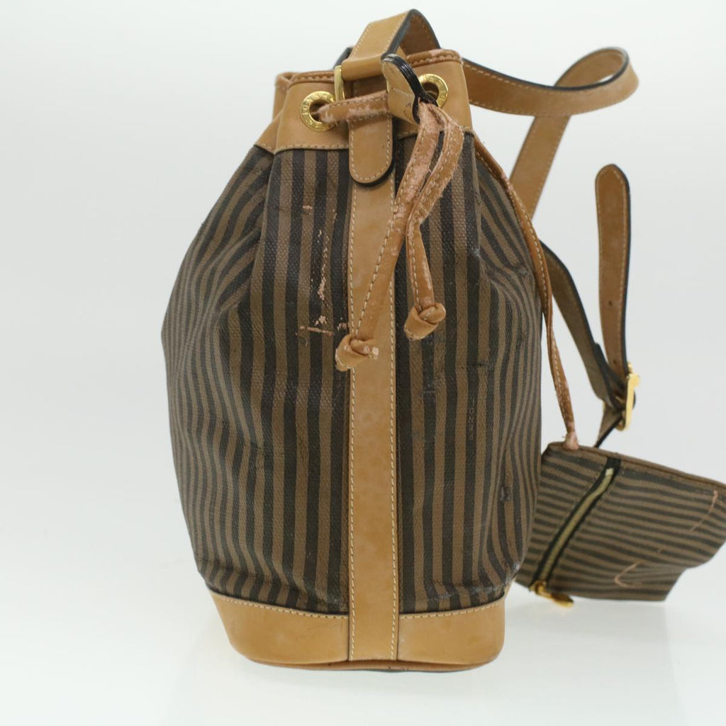 FENDI Pecan Canvas Shoulder Bag Khaki Black 35724