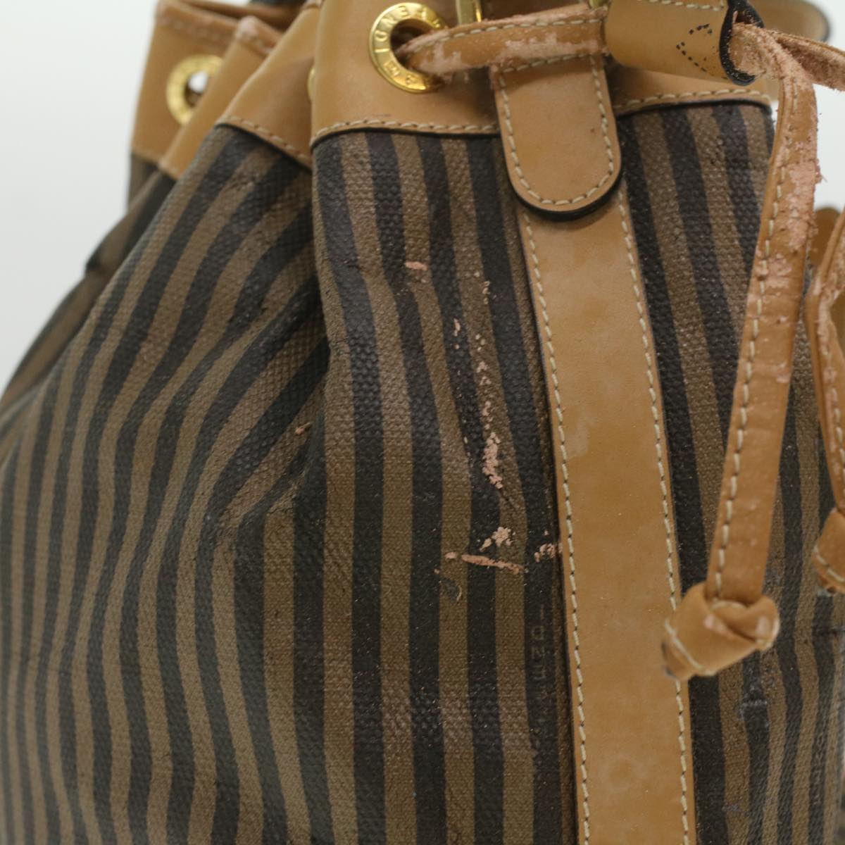 FENDI Pecan Canvas Shoulder Bag Khaki Black 35724