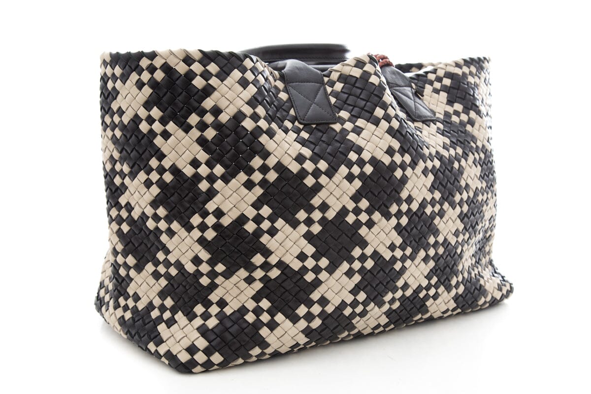 Bottega Veneta Navy & Cream Large "Piede De Poule" Large Cabat Intrecciato Tote