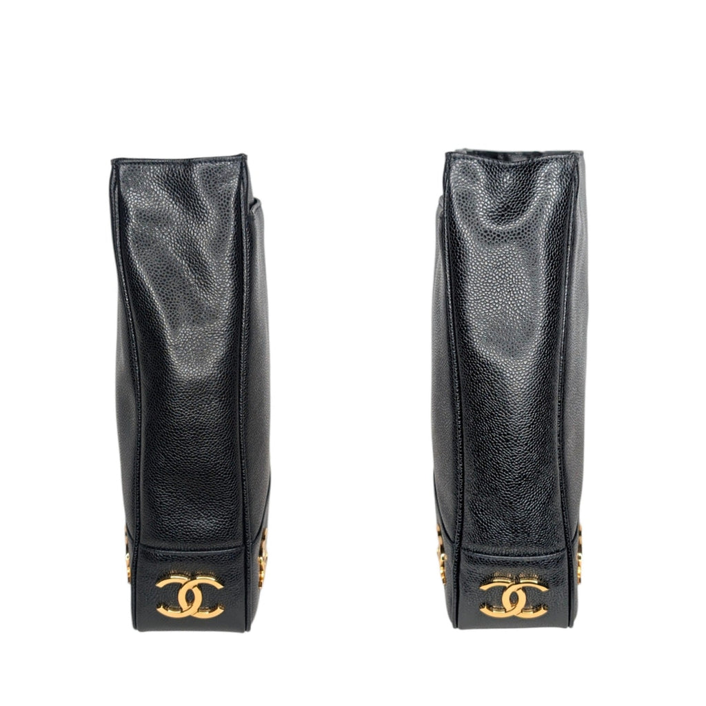 Chanel 90s Black Caviar Triple CC Shopping Tote