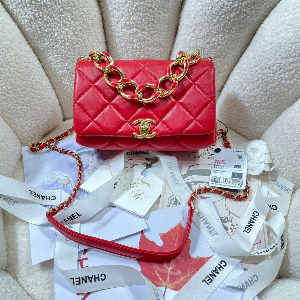 CHL Flap Bag Gold Hardware Red For Women, Women’s Handbags, Shoulder Bags 7.9in/20cm AS3366
