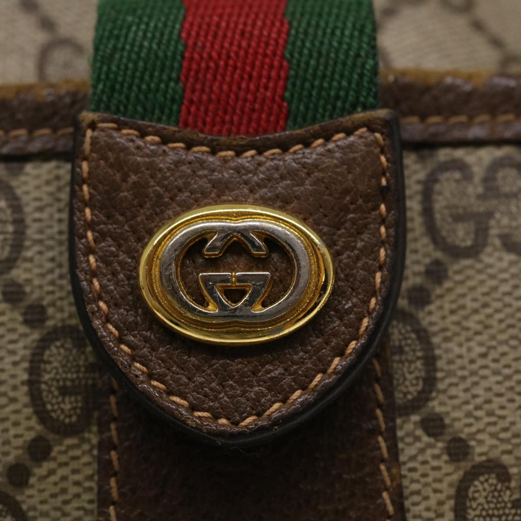 GUCCI Web Sherry Line Shoulder Bag PVC Leather Beige Green Red 36081