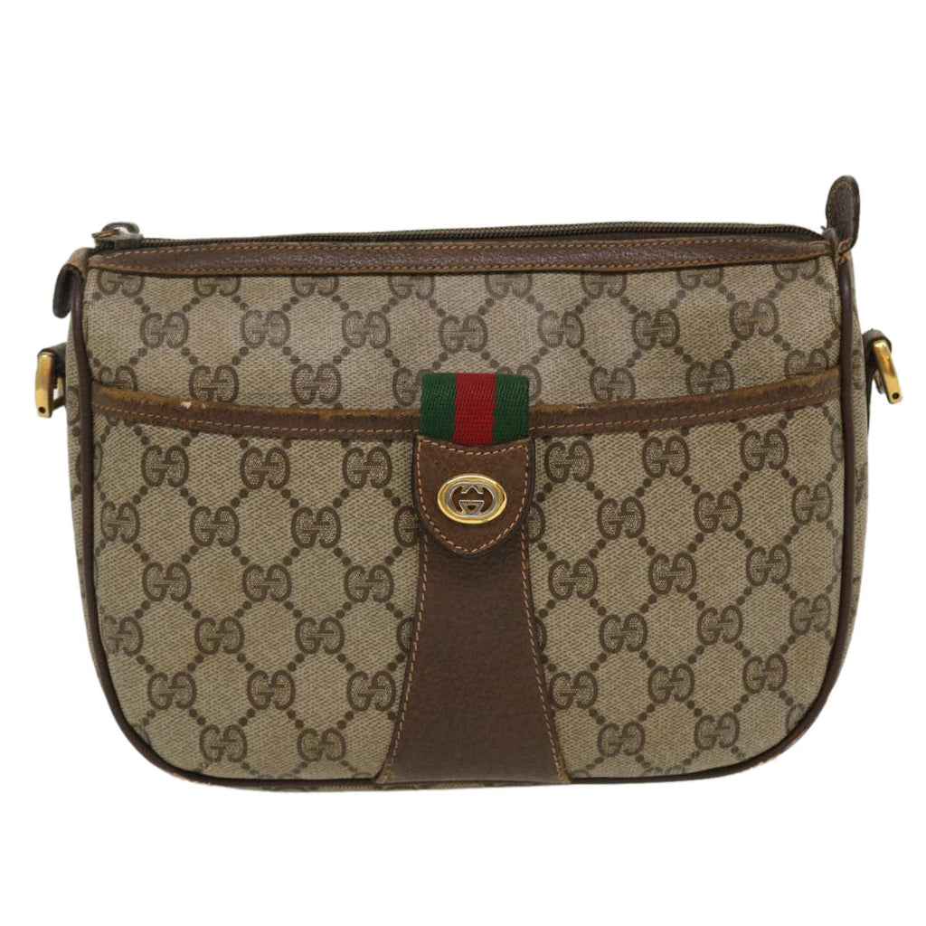 GUCCI Web Sherry Line Shoulder Bag PVC Leather Beige Green Red 36081