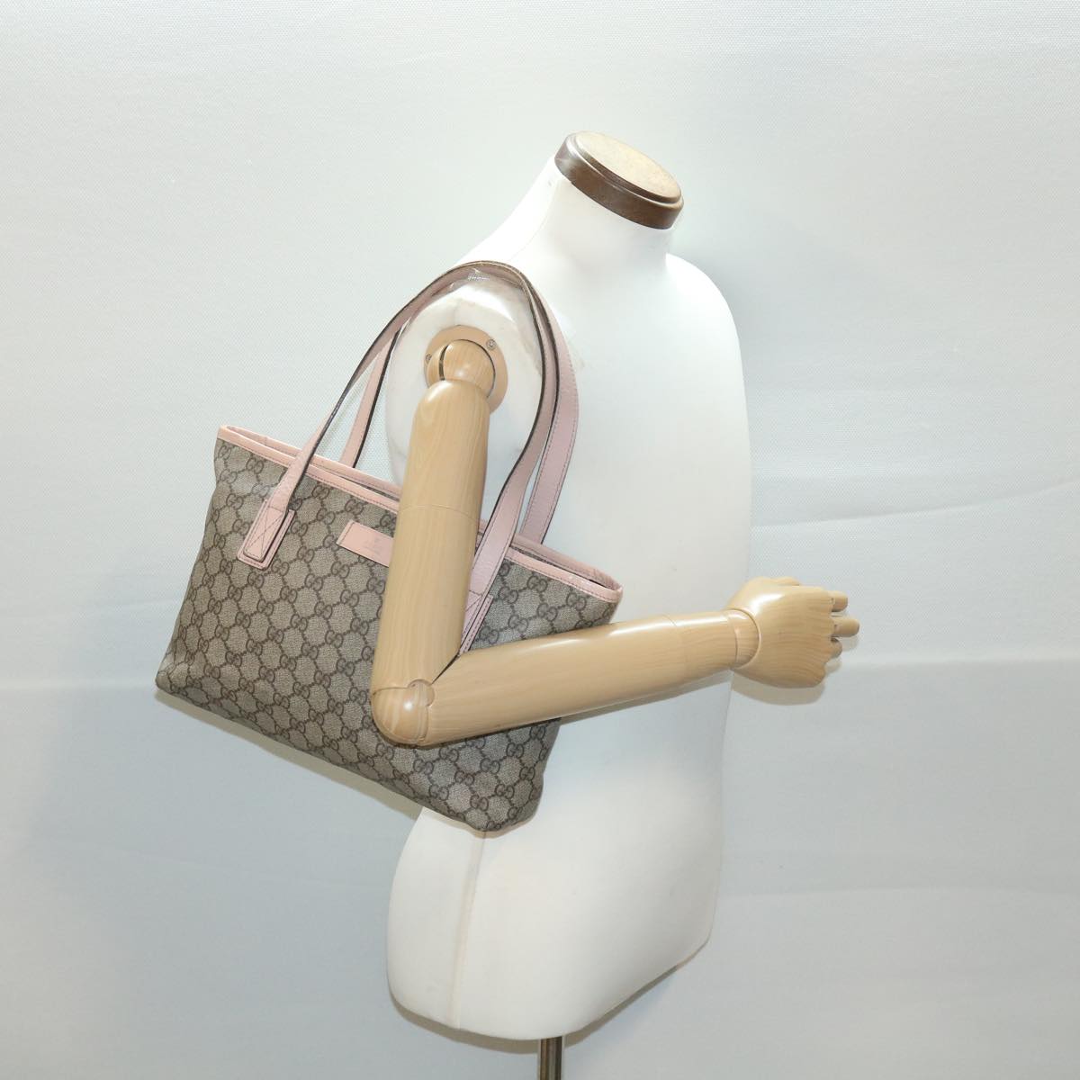 GUCCI GG Canvas Tote Bag PVC Leather Beige Pink 181086 36252