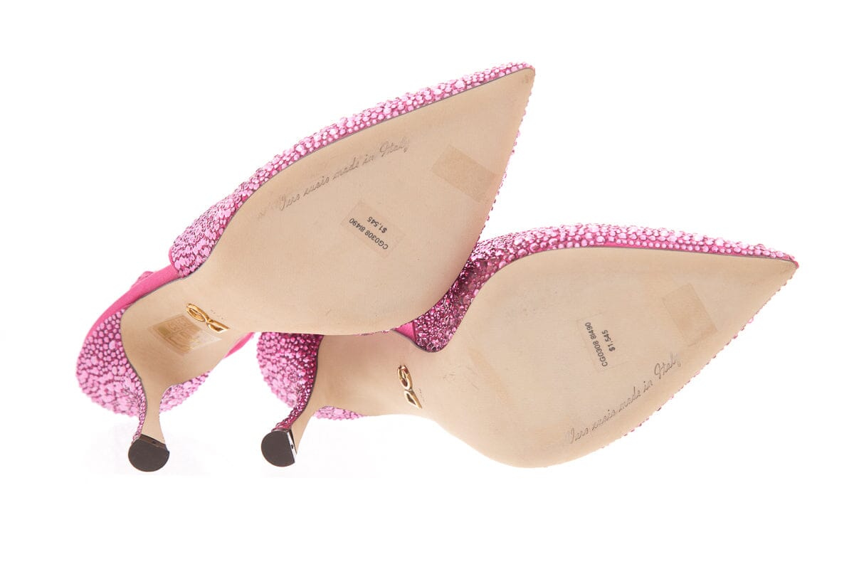 Dolce & Gabbana Pink leather Crystal Embellished Heels SZ 37.5