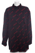 Balenciaga Black & Red Silk Long Sleeve Script Logo Blouse SZ 38 NWT