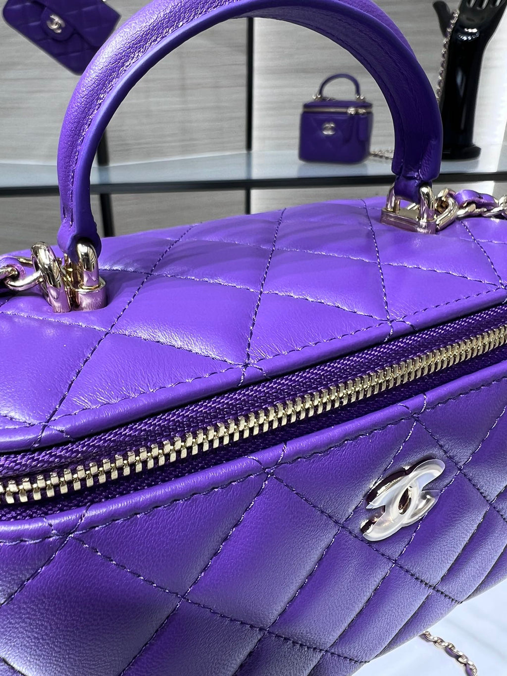 CHLVanity With Chain Silver Hardware Purple For Women, Women’s Handbags, Shoulder Bags 6.7in/17cm