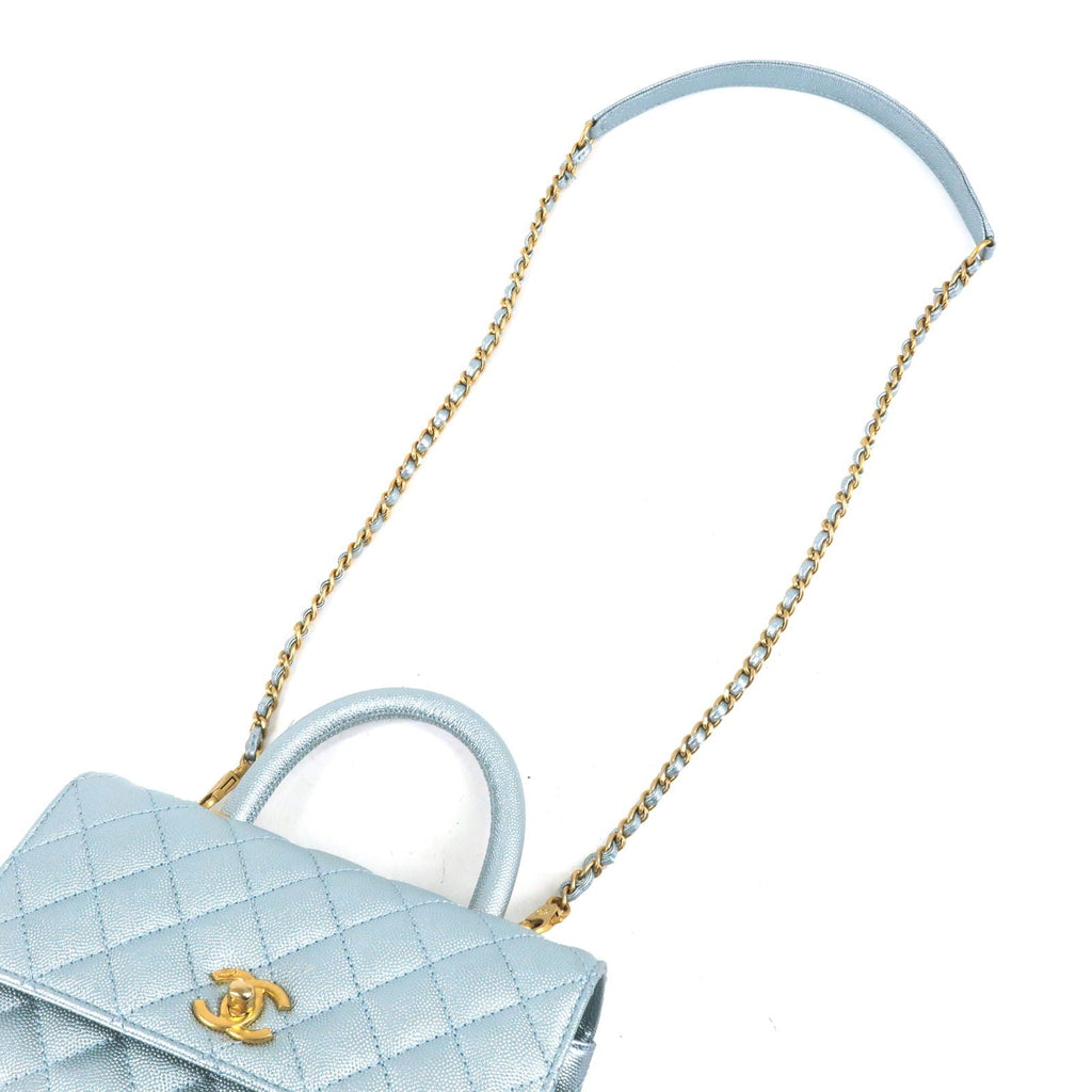 CHANEL Matrasse Caviar Skin COCO Handle 2Way Bag Light Blue A92990