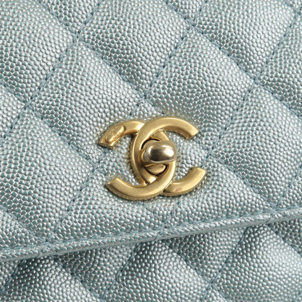 CHANEL Matrasse Caviar Skin COCO Handle 2Way Bag Light Blue A92990