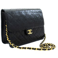 CHANEL Small Chain Shoulder Bag Clutch Black Quilted Flap Lambskin j85