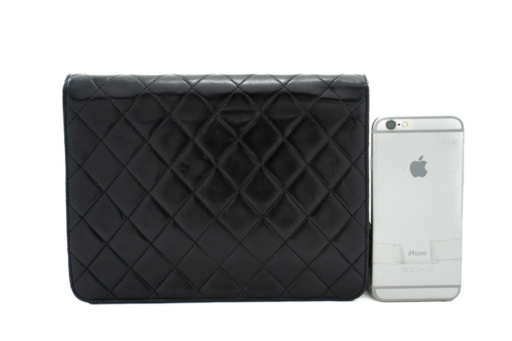 CHANEL Small Chain Shoulder Bag Clutch Black Quilted Flap Lambskin j85