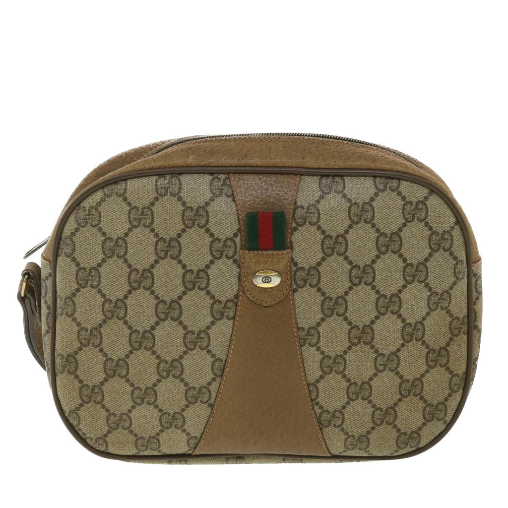 GUCCI Web Sherry Line GG Canvas Clutch Bag PVC Leather Beige Green 89 36428