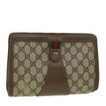 GUCCI Web Sherry Line GG Canvas Clutch Bag PVC Leather Beige Green 89 36430