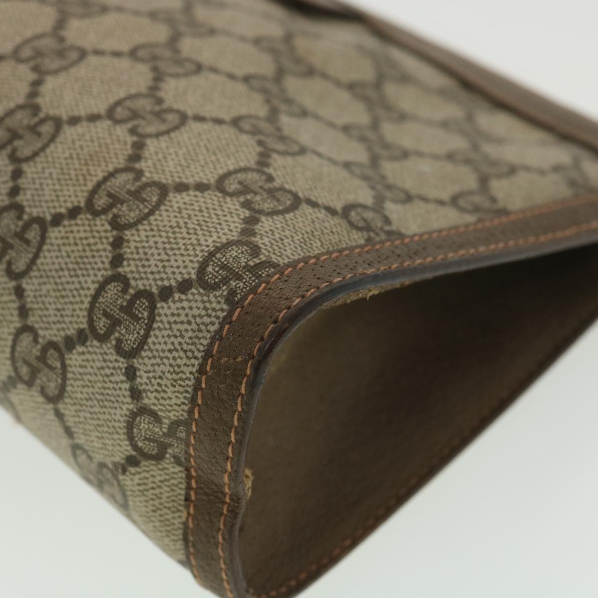 GUCCI Web Sherry Line GG Canvas Clutch Bag PVC Leather Beige Green 89 36430