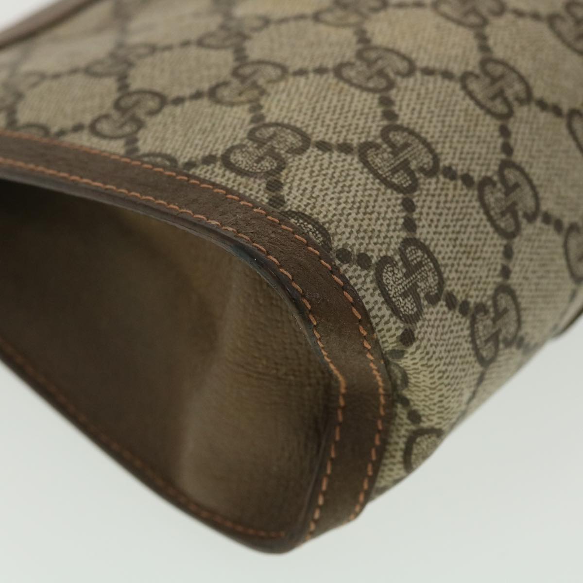 GUCCI Web Sherry Line GG Canvas Clutch Bag PVC Leather Beige Green 89 36430